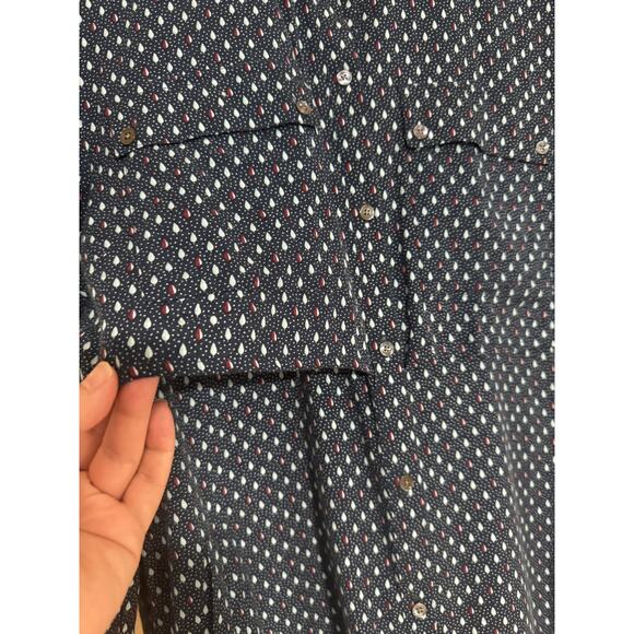L.L. Bean Signature | Blue Geometric Pattern Button Down Tunic Blouse  | Size 12 - Picture 6 of 14